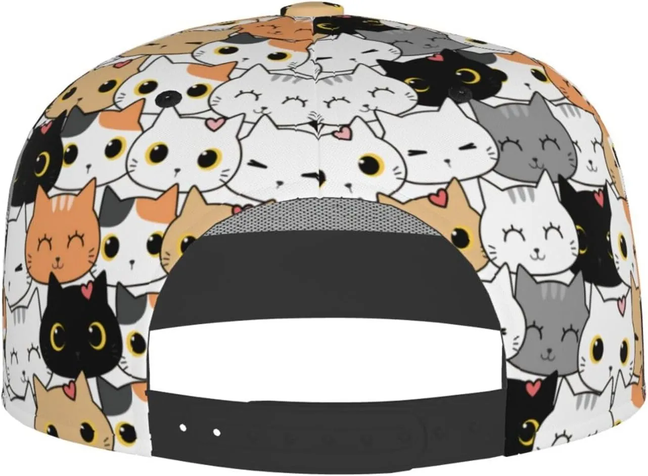 Snapback Hat for Men Women Funny Cat Baseball Cap Adjustable Dad Hat Fashion Hip Hop Style Flat Bill Hats Trucker Hat