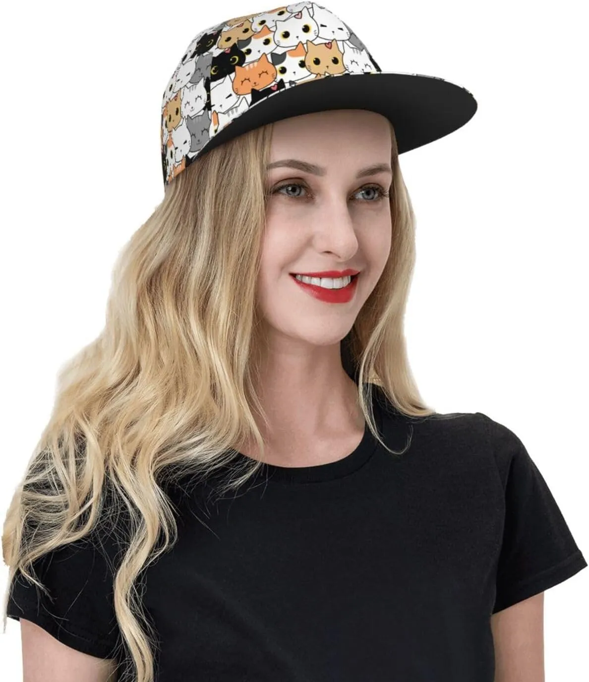 Snapback Hat for Men Women Funny Cat Baseball Cap Adjustable Dad Hat Fashion Hip Hop Style Flat Bill Hats Trucker Hat