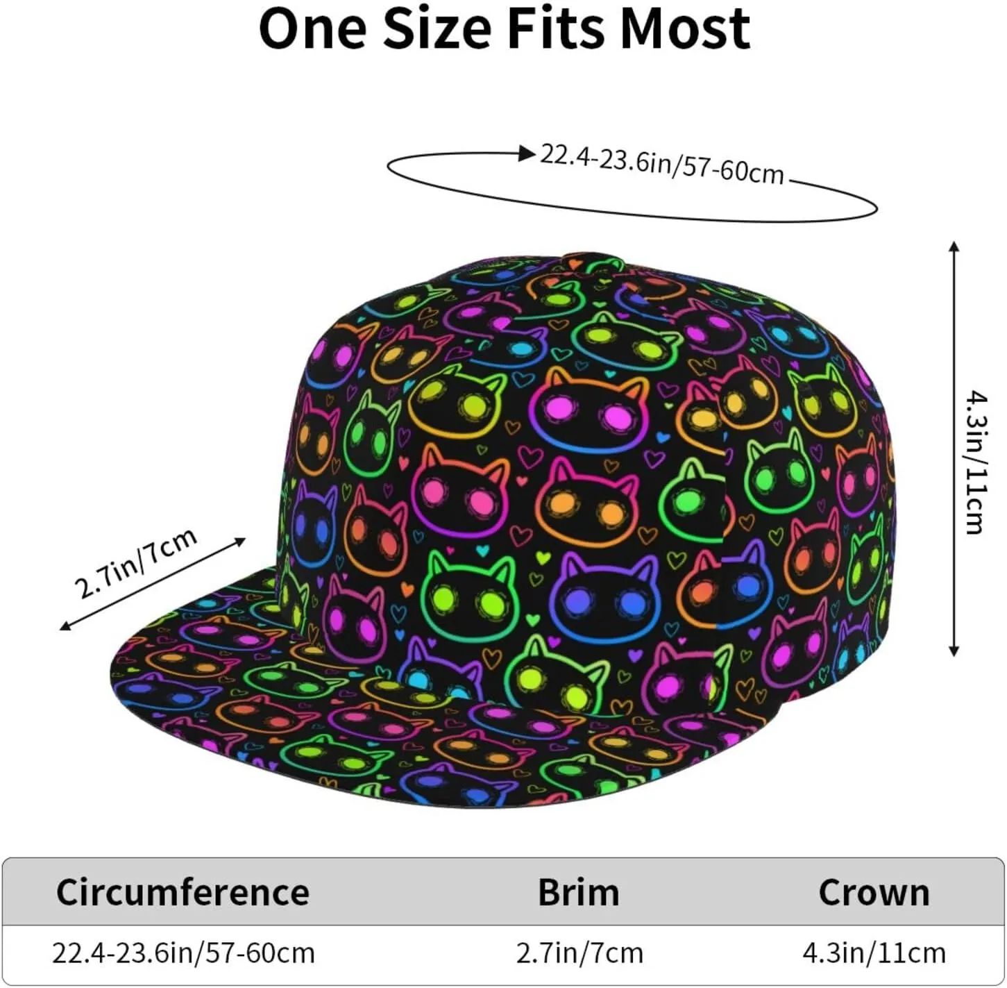 Snapback Hat for Men Women Funny Cat Baseball Cap Adjustable Dad Hat Fashion Hip Hop Style Flat Bill Hats Trucker Hat