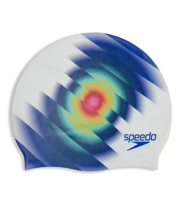 Speedo Unisex Adult Digital Printed Swim Cap (White/ Blue)