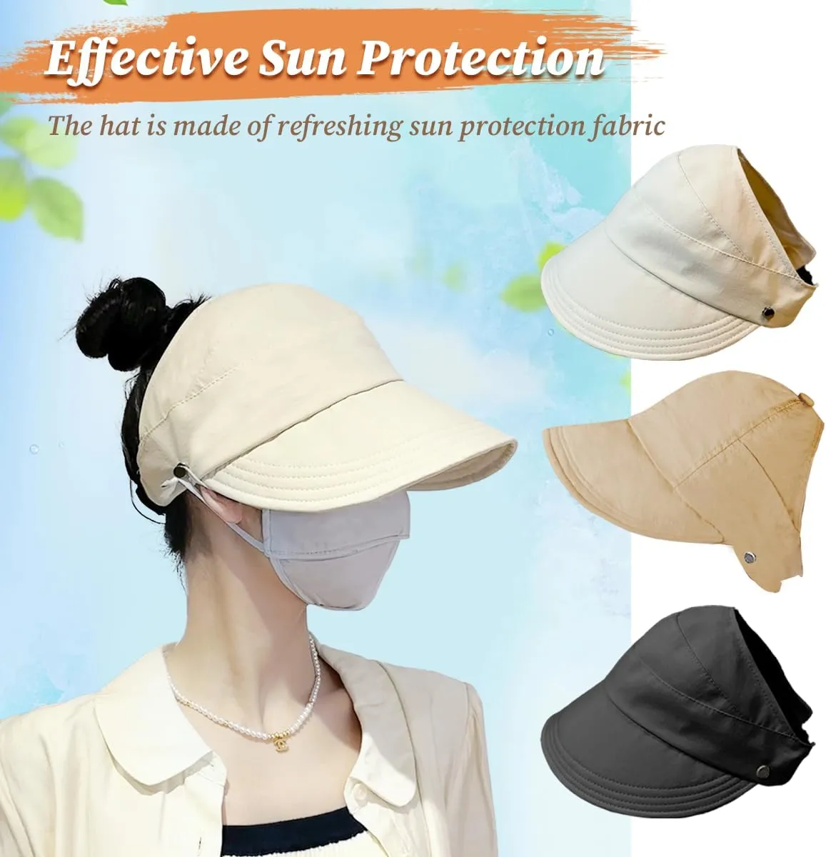 Sun Hats for Women, Wide-Brimmed Hollow Top Design, Summer Outdoors UV Protection, Women's Adjustable Fit Hats