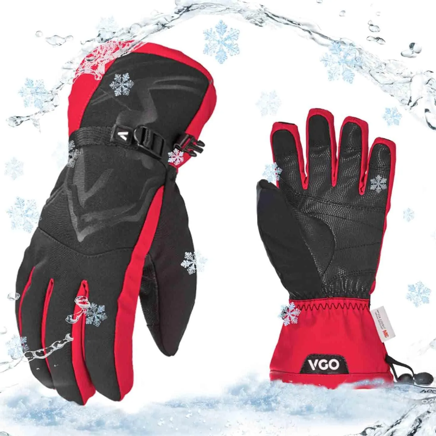 Vgo... 1Pair -20℃/-4°F or Above Warm Ski Gloves for Women,Winter Snow Gloves,Outdoor Gloves,3M Thinsulate Waterproof Gloves SL2466FW(Red,L)