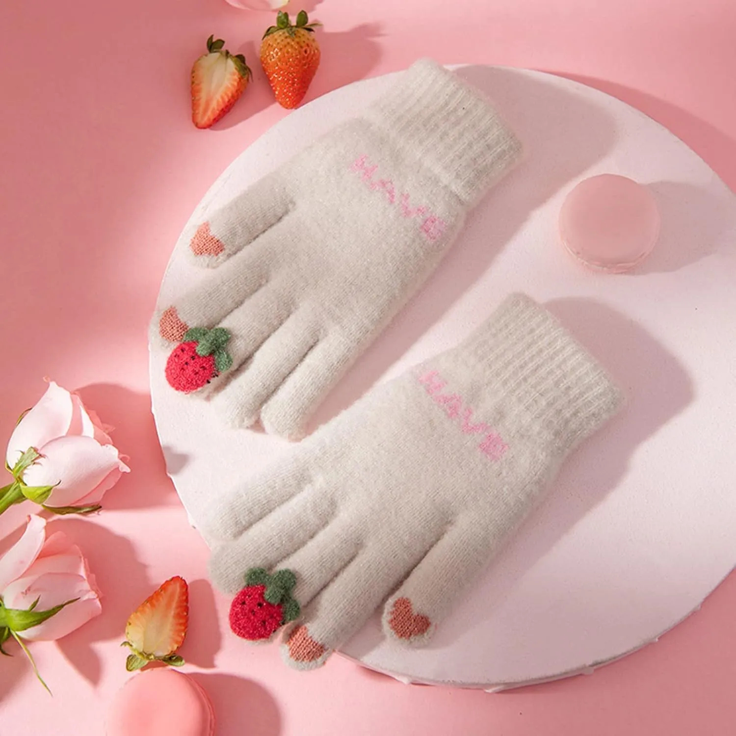 Winter Knit Gloves Warm Touchscreen Full Finger Gloves Anti-Slip Knit Gloves for Men Women Christmas Halloween