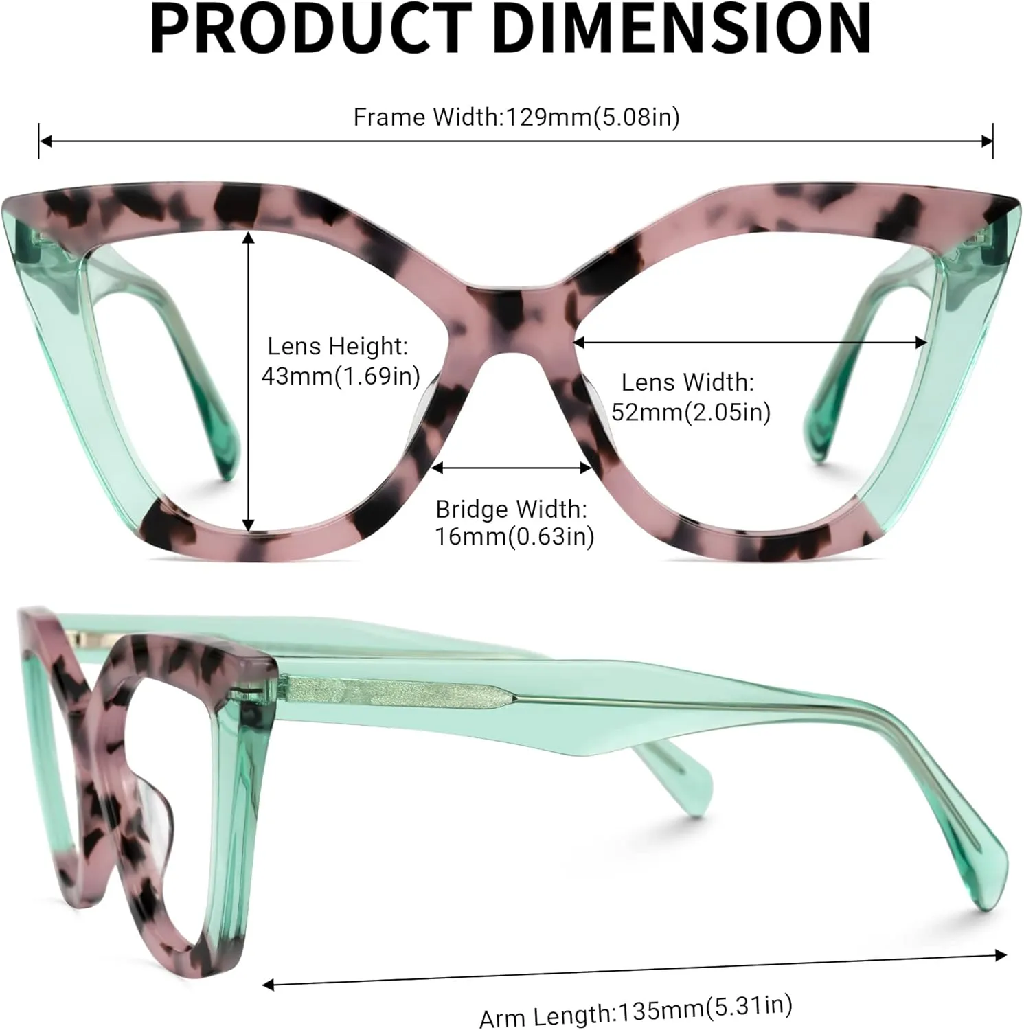 Zeelool Stylish Acetate Cat Eye Glasses Frame with Non-prescription Clear Lens Women Oversized Eyewear Spitler ZJGA100148