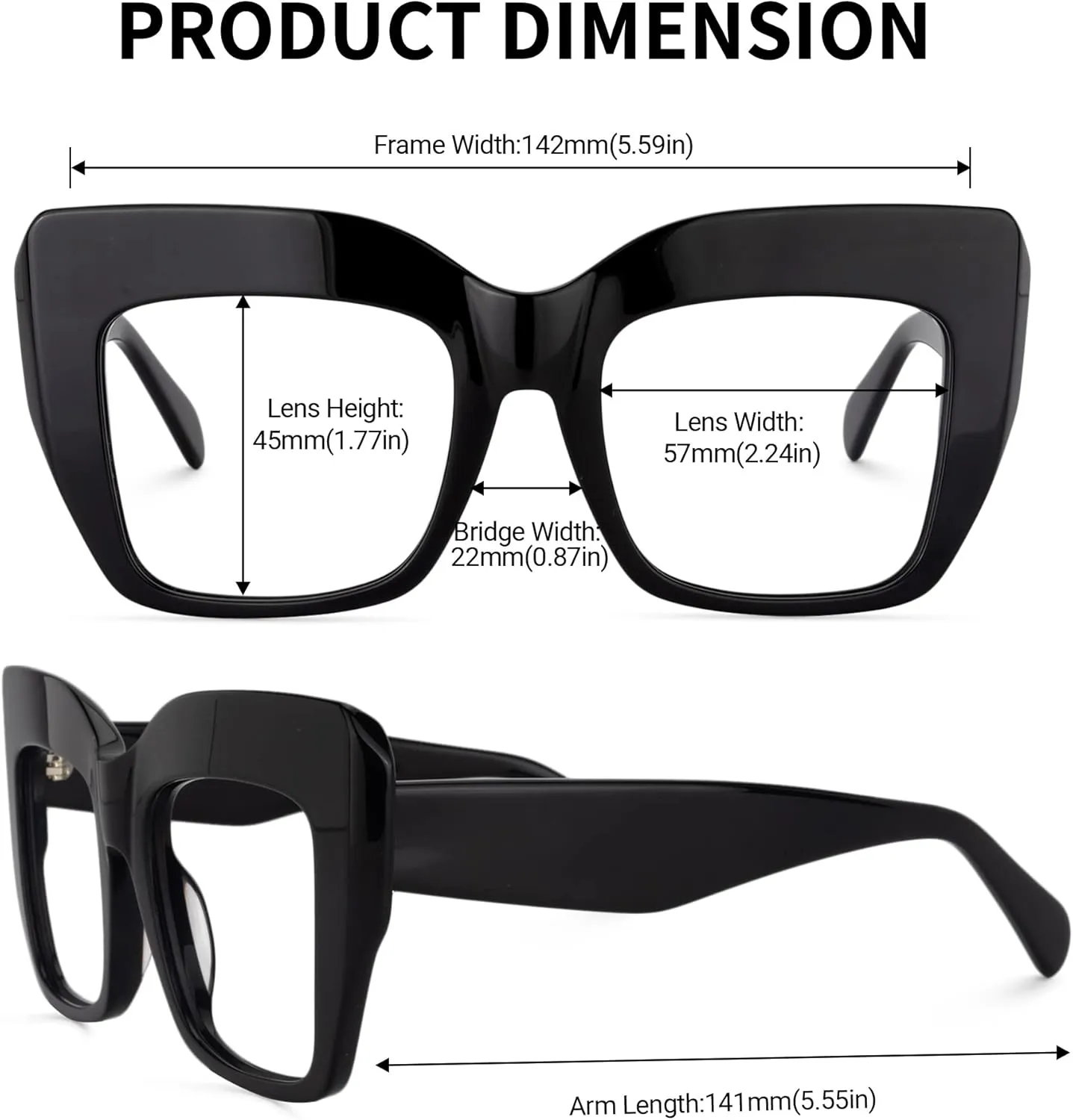 Zeelool Stylish Thick Cat Eye Glasses Frame with Clear Lens Charmaine ZOA01901