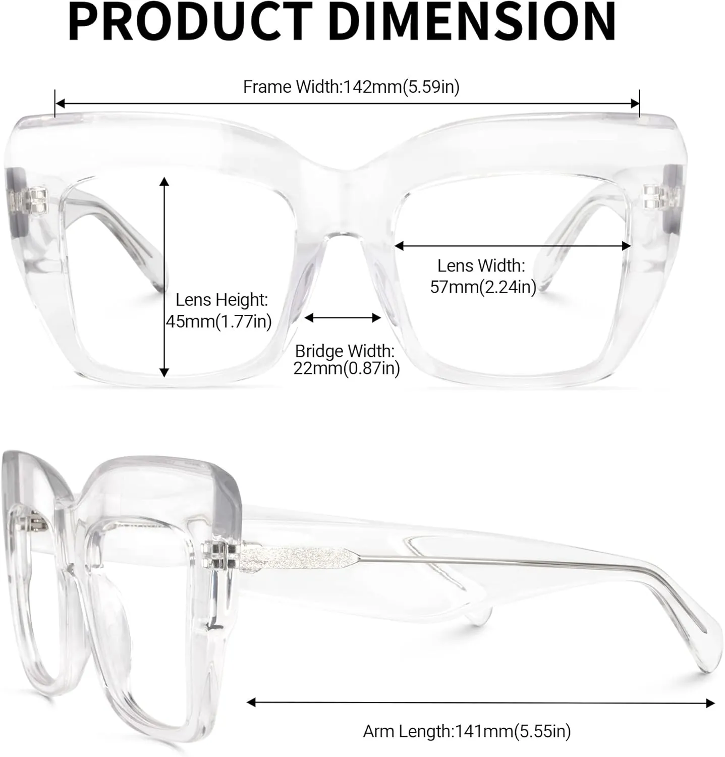 Zeelool Stylish Thick Cat Eye Glasses Frame with Clear Lens Charmaine ZOA01901
