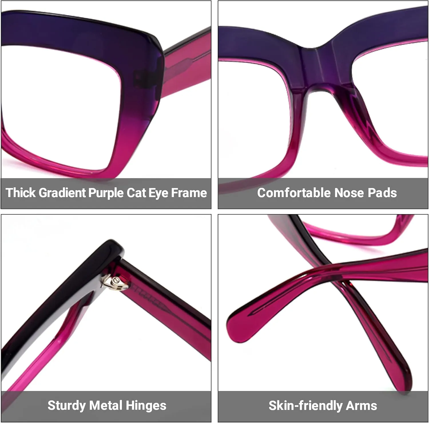Zeelool Stylish Thick Cat Eye Glasses Frame with Clear Lens Charmaine ZOA01901