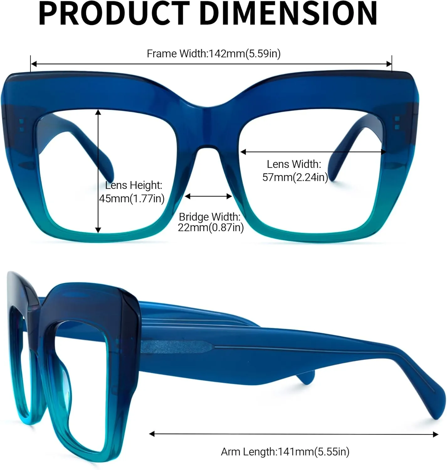 Zeelool Stylish Thick Cat Eye Glasses Frame with Clear Lens Charmaine ZOA01901