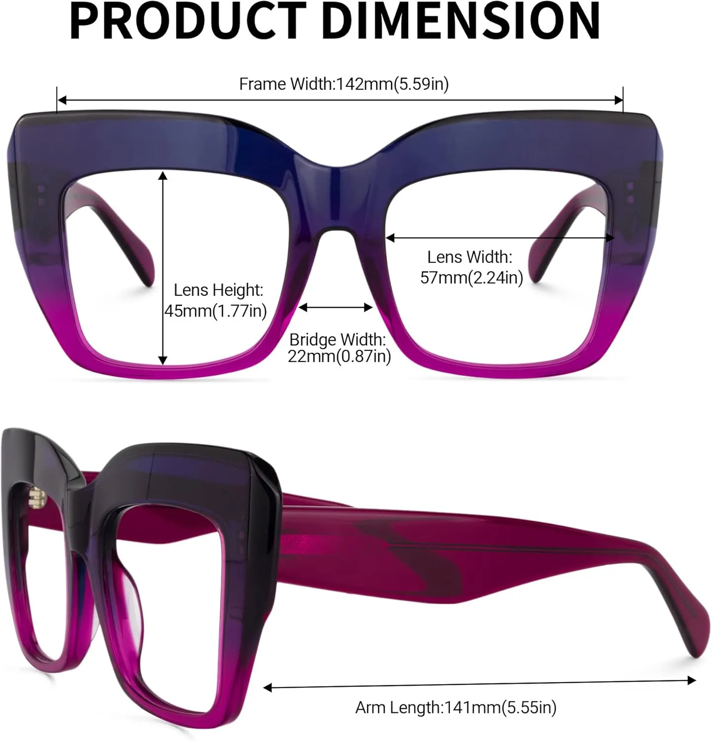 Zeelool Stylish Thick Cat Eye Glasses Frame with Clear Lens Charmaine ZOA01901