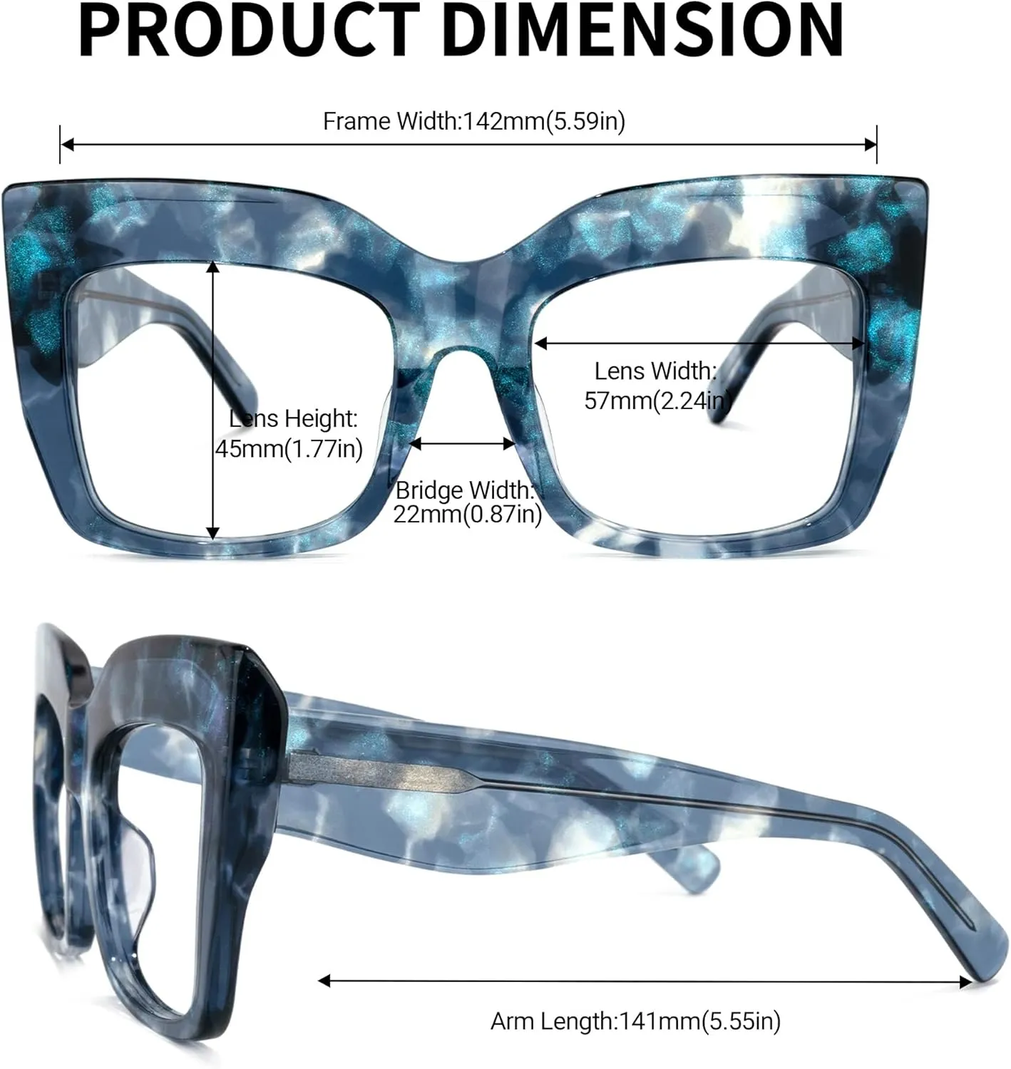 Zeelool Stylish Thick Cat Eye Glasses Frame with Clear Lens Charmaine ZOA01901