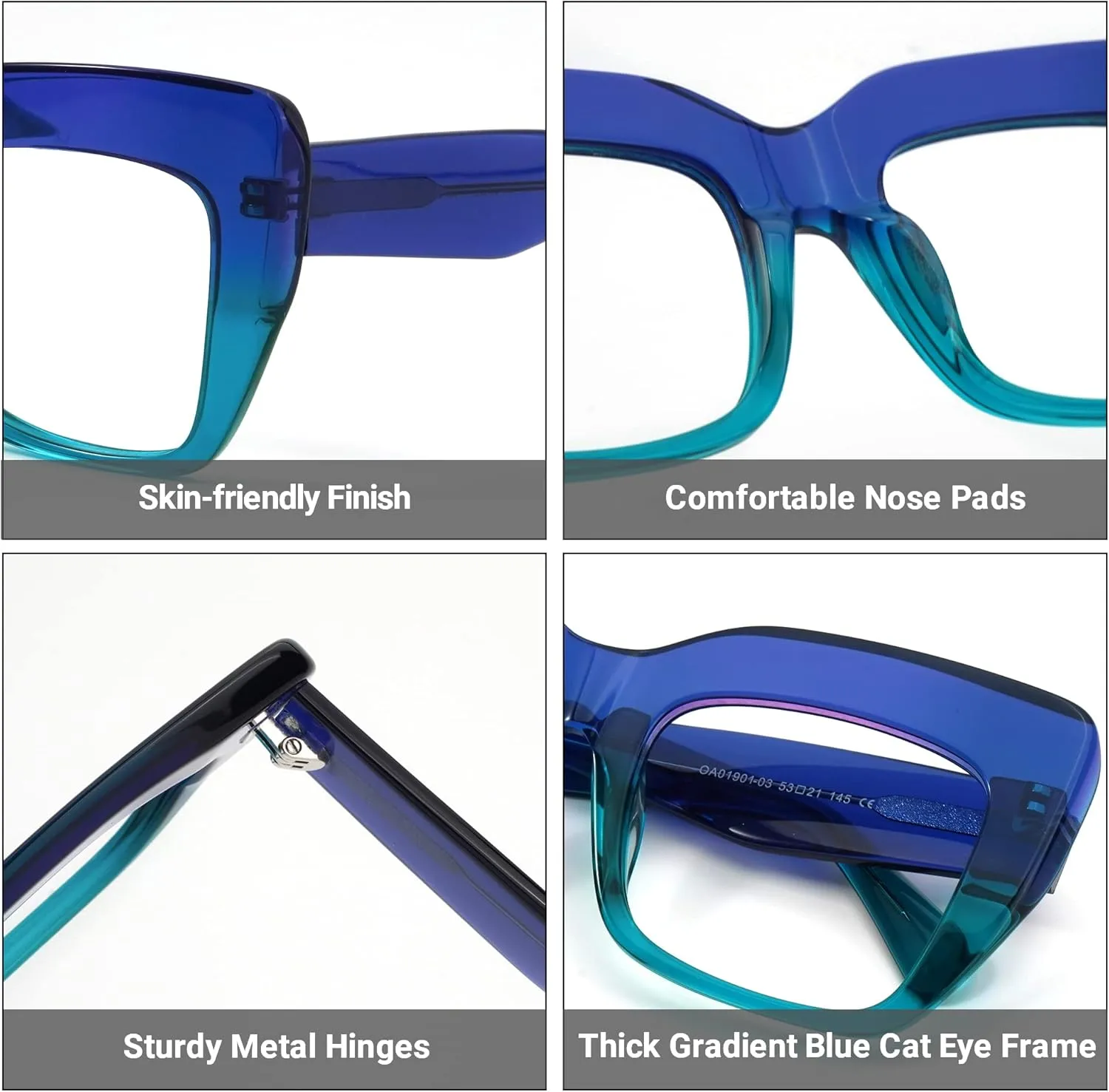 Zeelool Stylish Thick Cat Eye Glasses Frame with Clear Lens Charmaine ZOA01901