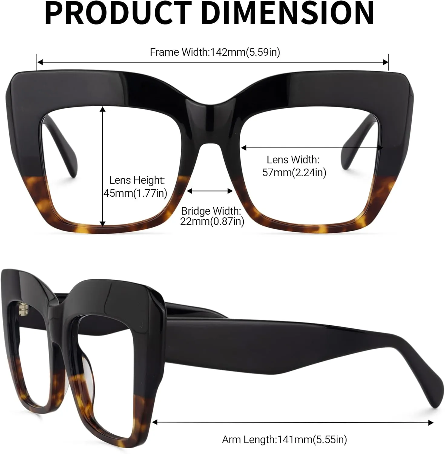 Zeelool Stylish Thick Cat Eye Glasses Frame with Clear Lens Charmaine ZOA01901