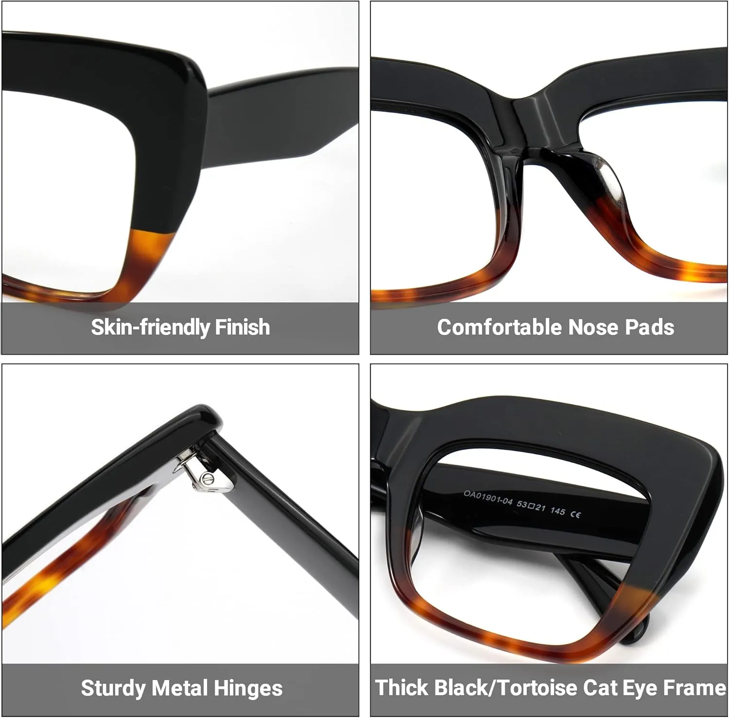 Zeelool Stylish Thick Cat Eye Glasses Frame with Clear Lens Charmaine ZOA01901