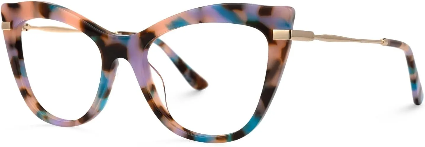 Zeelool Trendy Oversized Acetate Cat Eye Glasses Frame with Clear Lens for Women Indira ZFP0665