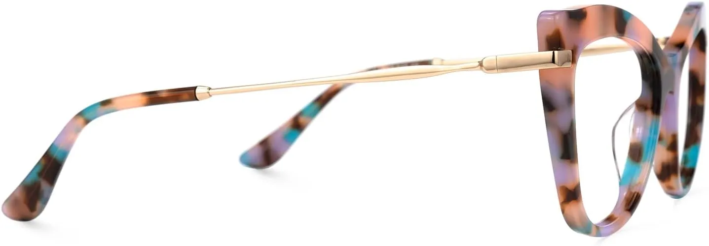 Zeelool Trendy Oversized Acetate Cat Eye Glasses Frame with Clear Lens for Women Indira ZFP0665